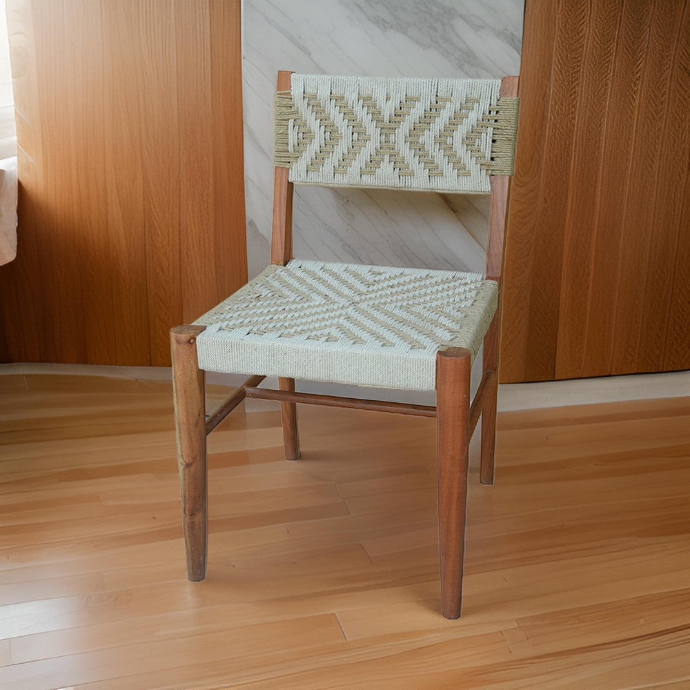 Cero 21 Inch Dining Chair, Woven Cotton Seat and Back, Brown, Gray - BM311649