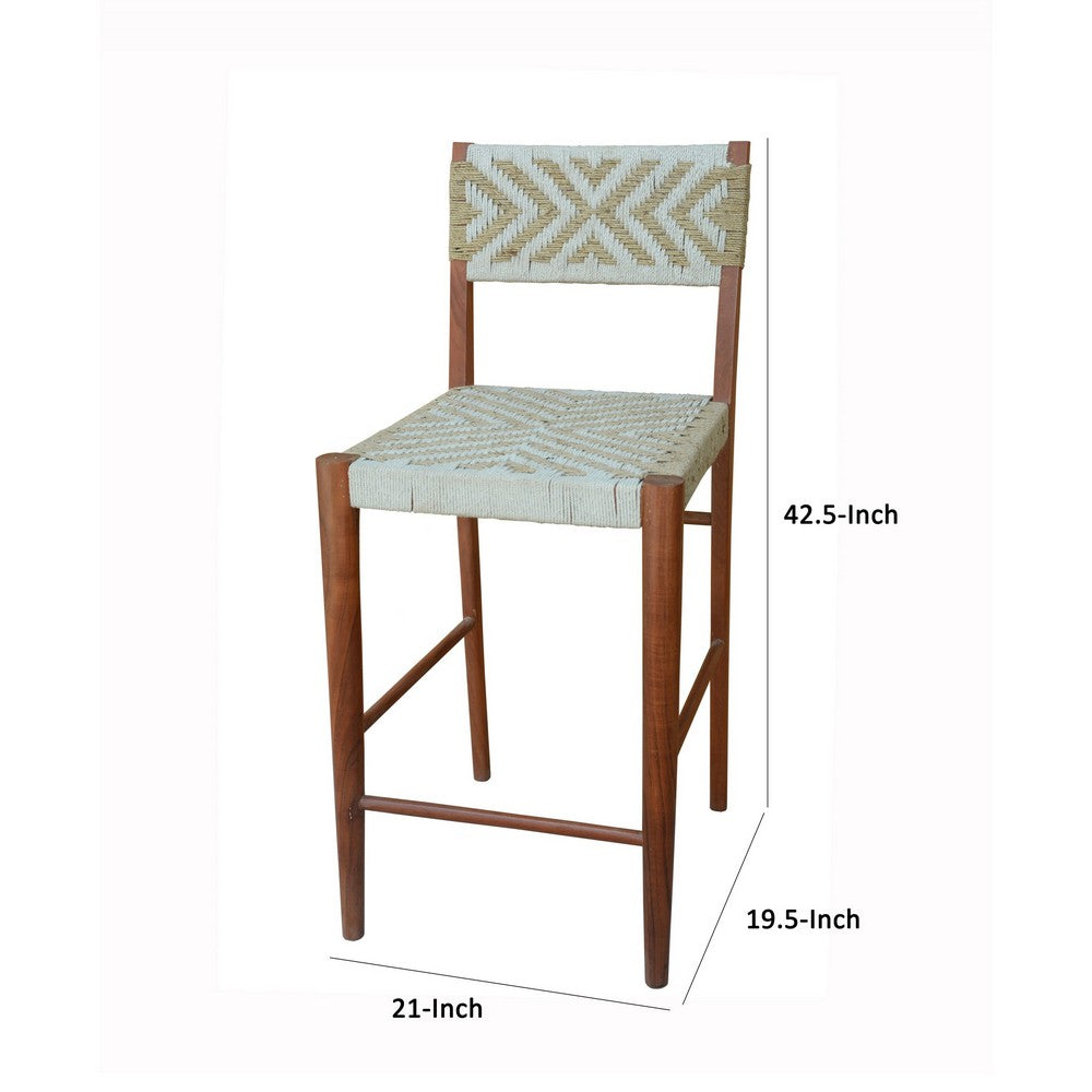 Cero 29 Inch Barstool Chair Set of 2, Wood, Cotton Woven, Brown, Gray - BM311651