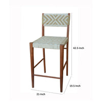 Cero 29 Inch Barstool Chair Set of 2, Wood, Cotton Woven, Brown, Gray - BM311651