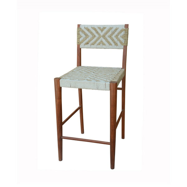 Cero 29 Inch Barstool Chair Set of 2, Wood, Cotton Woven, Brown, Gray - BM311651