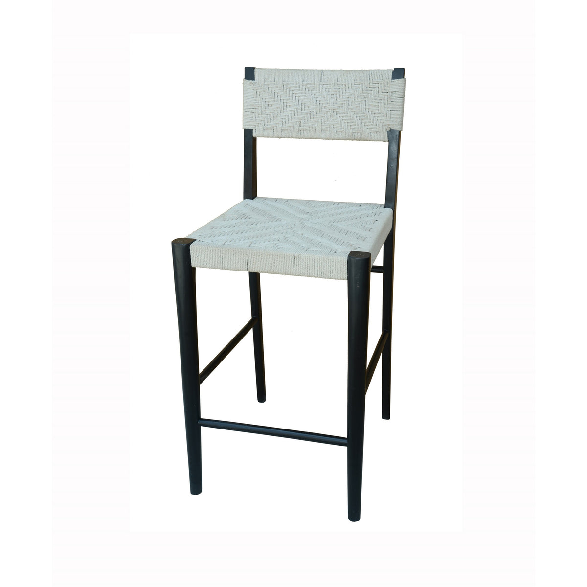 Cero 29 Inch Barstool Chair Set of 2, Wood, Cotton Woven, Black, Gray - BM311652