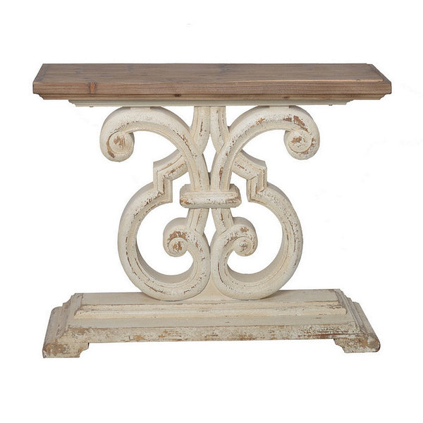 43 Inch Sofa Console Table, Wide Top, Firwood Frame, White and Brown Finish - BM311655