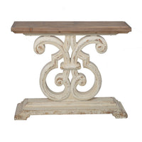 43 Inch Sofa Console Table, Wide Top, Firwood Frame, White and Brown Finish - BM311655