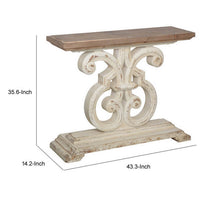 43 Inch Sofa Console Table, Wide Top, Firwood Frame, White and Brown Finish - BM311655