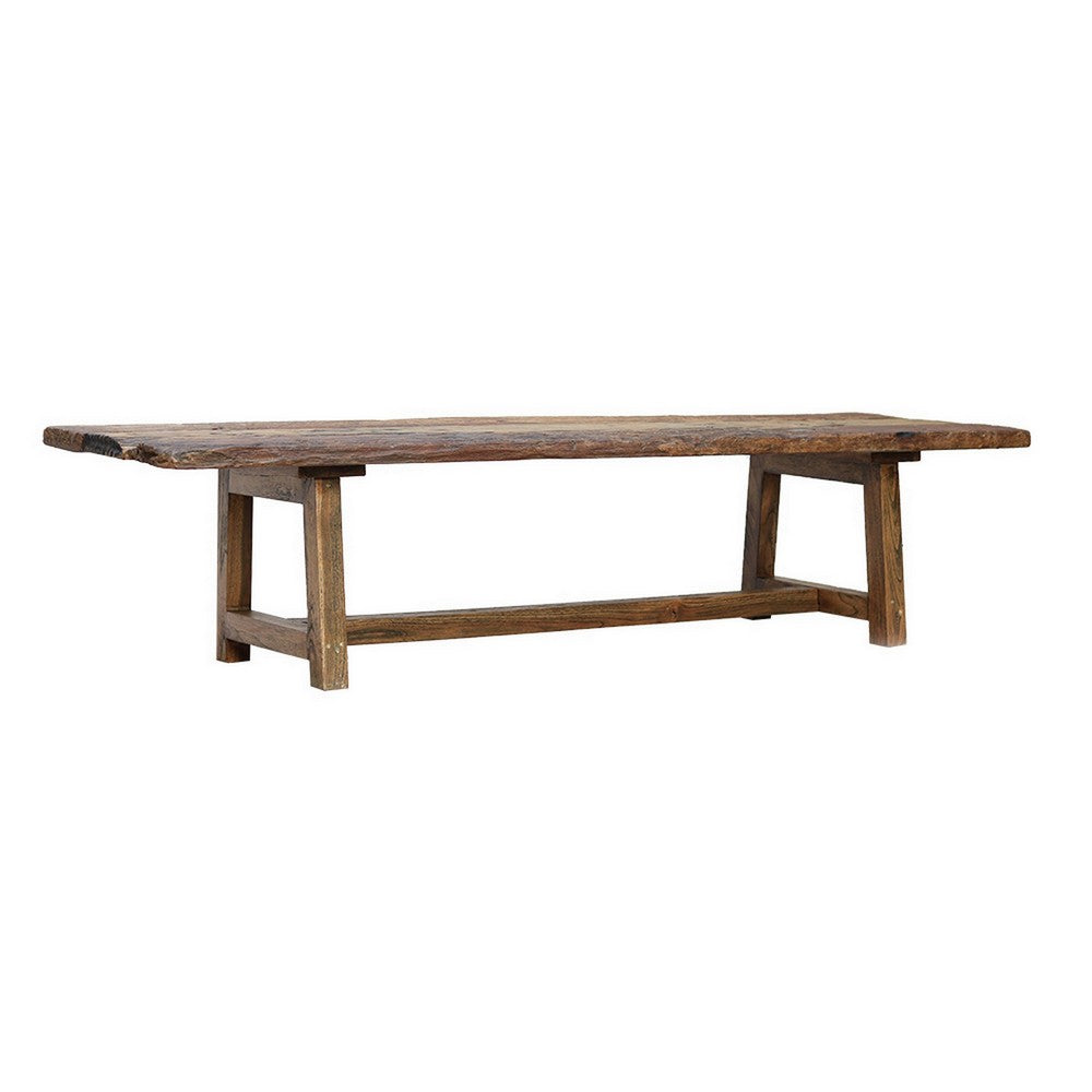 87 Inch Wood Coffee Table, Rectangular Top, Trestle Legs, Brown - BM311660