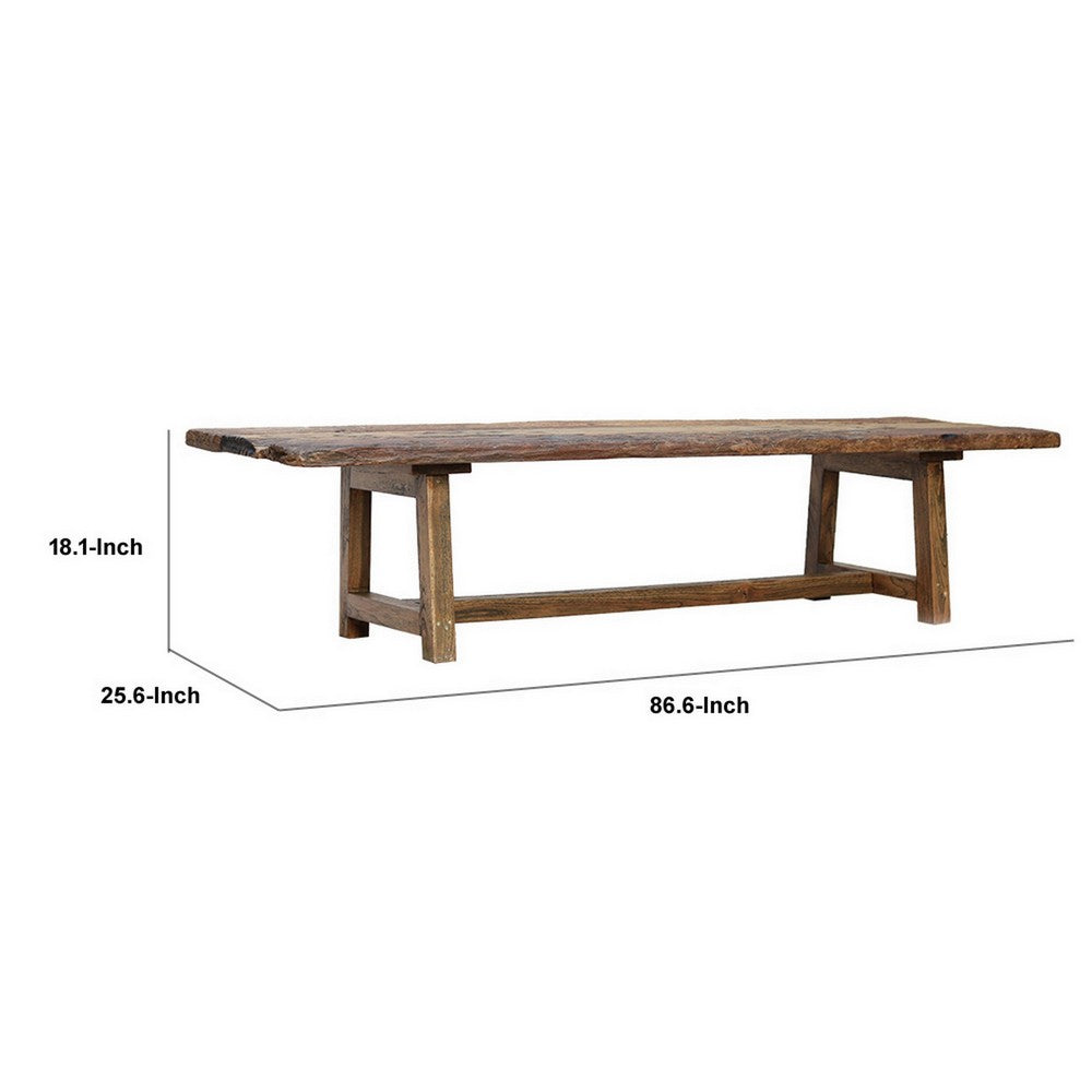 87 Inch Wood Coffee Table, Rectangular Top, Trestle Legs, Brown - BM311660