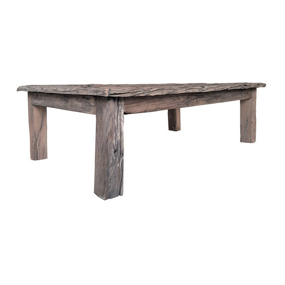 59 Inch Rustic Coffee Table, Rectangular Top, Old Antique Wood, Brown - BM311662