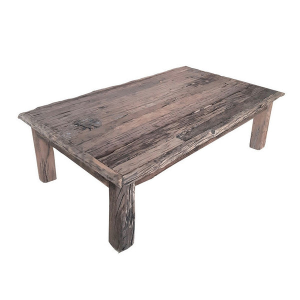 59 Inch Rustic Coffee Table, Rectangular Top, Old Antique Wood, Brown - BM311662