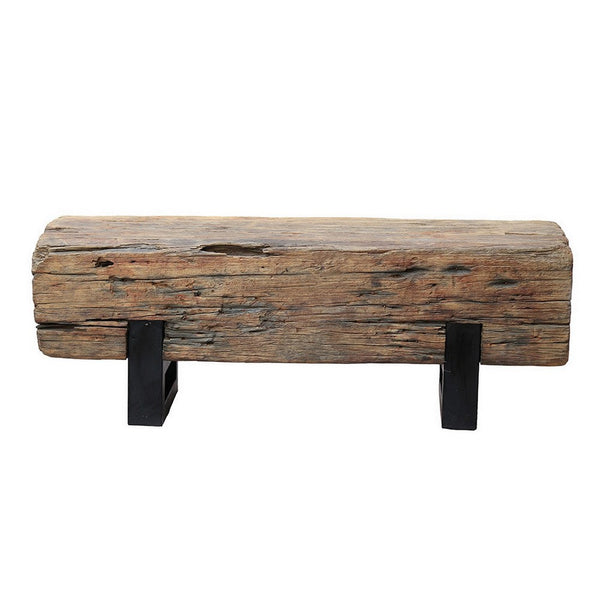 47 Inch Accent Bench, Log Design Solid Wood Seat, Classic Brown Finish - BM311664
