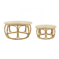 32, 40 Inch Coffee Table Set of 2, Round Tops, Handwoven Rattan, Brown - BM311665