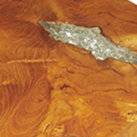 11 Inch Tabletop Platform, Resin Details, Square, Natural Brown Teak Wood - BM311666