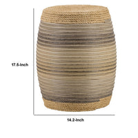 18 Inch Side Table, Drum Barrel Shape, Rattan Rope Top, Fir Wood, Brown - BM311667