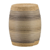 18 Inch Side Table, Drum Barrel Shape, Rattan Rope Top, Fir Wood, Brown - BM311667