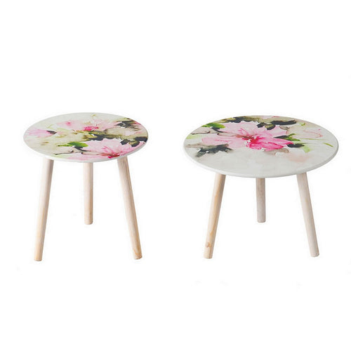 Byle 16, 20 Inch Side Table Set of 2, Floral Design, Pink and White - BM311668