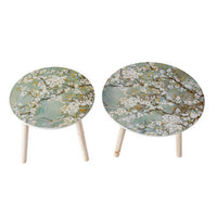 Byle 16, 20 Inch Side Table Set of 2, Floral Design, Cherry Blossom, Blue - BM311669