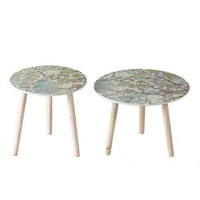 Byle 16, 20 Inch Side Table Set of 2, Floral Design, Cherry Blossom, Blue - BM311669