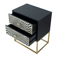 24 Inch Sideboard Cabinet, 2 Drawers, Sunray Bone Inlay, Iron, Brass, Black - BM311671