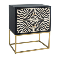 24 Inch Sideboard Cabinet, 2 Drawers, Sunray Bone Inlay, Iron, Brass, Black - BM311671