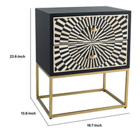 24 Inch Sideboard Cabinet, 2 Drawers, Sunray Bone Inlay, Iron, Brass, Black - BM311671