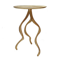 24 Inch Accent Side Table, Antler Base Design, Ribbed Top, Aluminium, Gold - BM311672