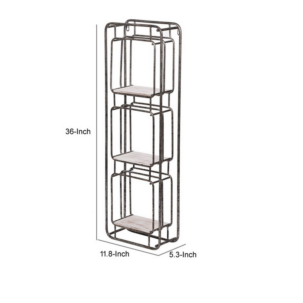 36 Inch Shelves Set of 2, 3 Tier Design, Iron Frame, Wood, Gray Finish - BM311673