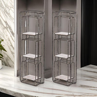 36 Inch Shelves Set of 2, 3 Tier Design, Iron Frame, Wood, Gray Finish - BM311673