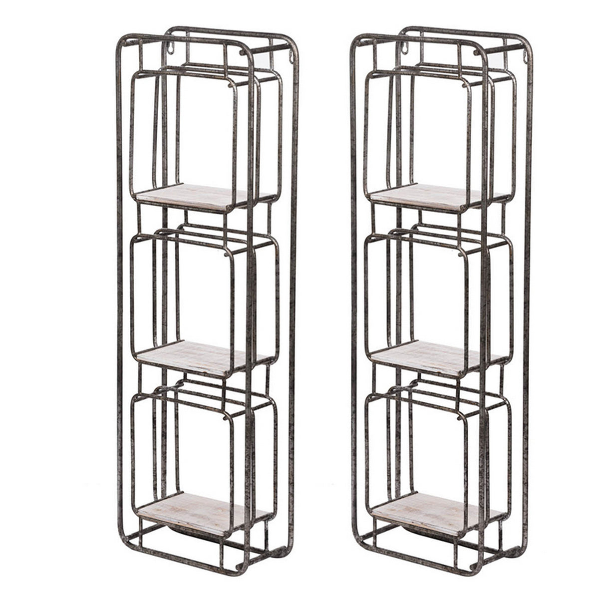 36 Inch Shelves Set of 2, 3 Tier Design, Iron Frame, Wood, Gray Finish - BM311673