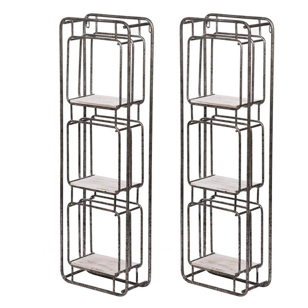 36 Inch Shelves Set of 2, 3 Tier Design, Iron Frame, Wood, Gray Finish - BM311673