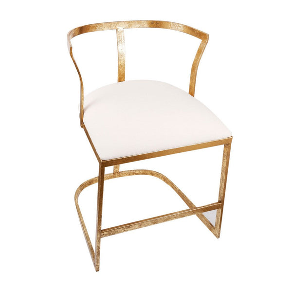 20 Inch Curved Accent Chair, Padded Seat, Open Metal Frame, Gold, White - BM311674