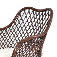 25 Inch Palapa Side Chair, Cushion, Rattan Cane, Iron Legs, White, Black - BM311675