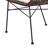 25 Inch Palapa Side Chair, Cushion, Rattan Cane, Iron Legs, White, Black - BM311675