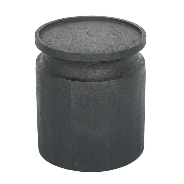 16 Inch Side End Table, Modern Cylinder Jar Like Design, Mango Wood, Black - BM311676