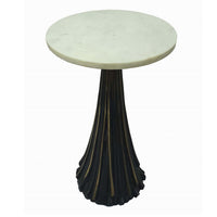 18 Inch Side Drink Table, Tall Tassel Frame, Round Top, Metal, Black, White - BM311677