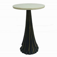 18 Inch Side Drink Table, Tall Tassel Frame, Round Top, Metal, Black, White - BM311677