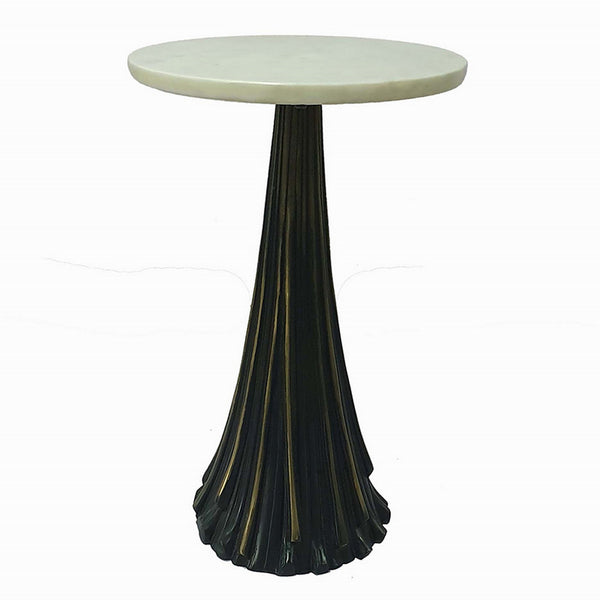 18 Inch Side Drink Table, Tall Tassel Frame, Round Top, Metal, Black, White - BM311677