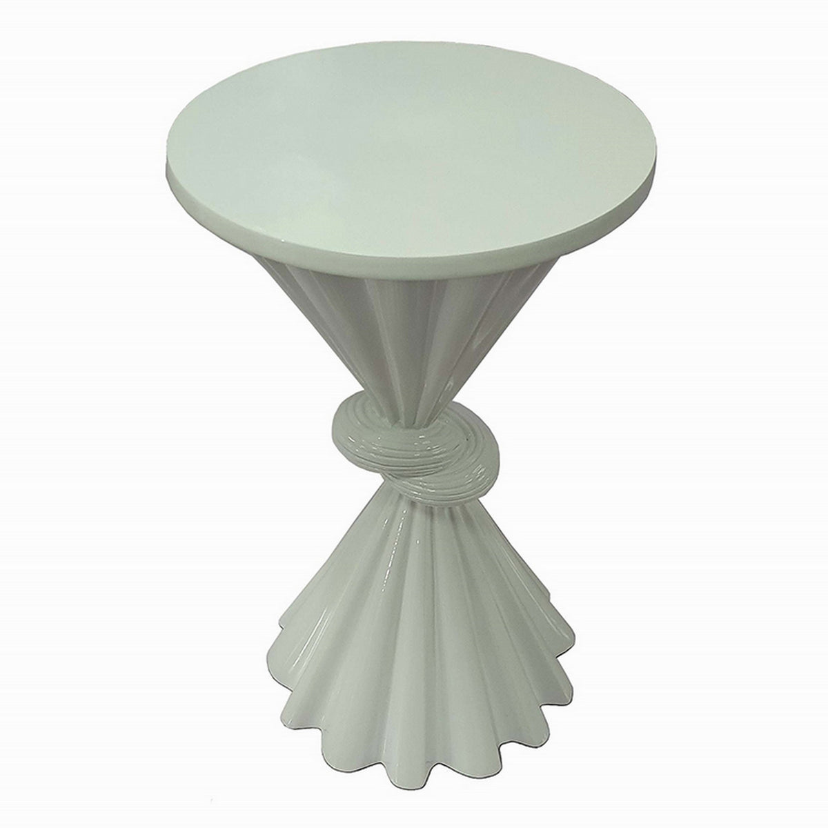 Aliy 19 Inch Side Drink Table, Artisan Knot Design, Round Top, White Metal - BM311678