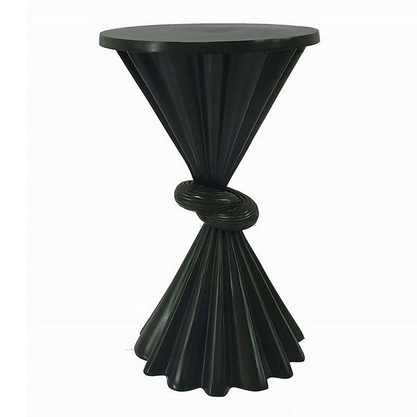 Aliy 19 Inch Side Drink Table, Artisan Knot Design, Round Top, Black Metal - BM311679