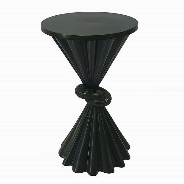Aliy 19 Inch Side Drink Table, Artisan Knot Design, Round Top, Black Metal - BM311679