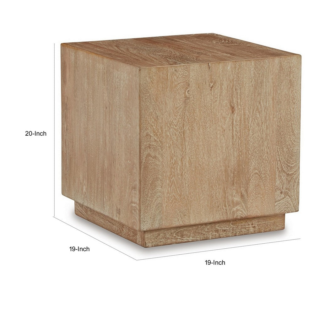 Taq 20 Inch Accent Table, Modern Inset Platform, Natural Brown Mango Wood - BM311739