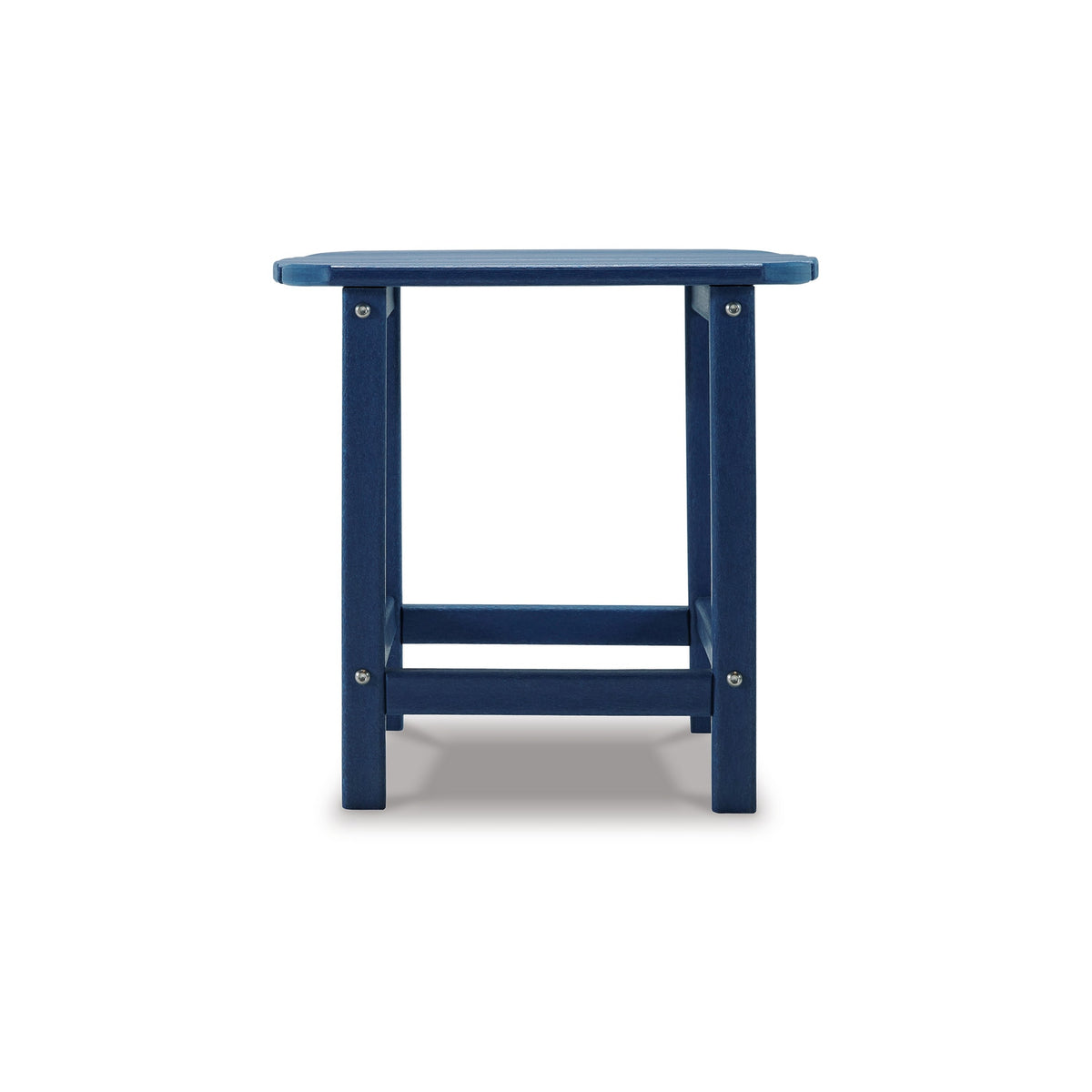 Suen 19 Inch End Table, Outdoor Blue Polyethylene Slatted Top, Steel Frame - BM311742