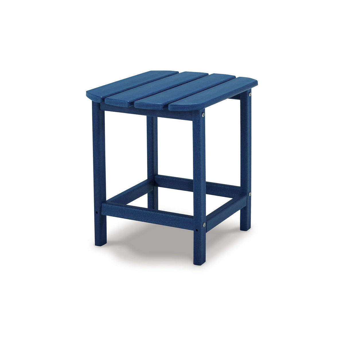 Suen 19 Inch End Table, Outdoor Blue Polyethylene Slatted Top, Steel Frame - BM311742