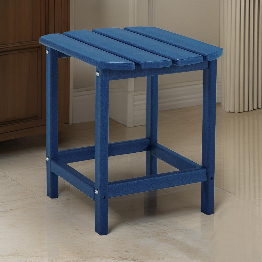 Suen 19 Inch End Table, Outdoor Blue Polyethylene Slatted Top, Steel Frame - BM311742