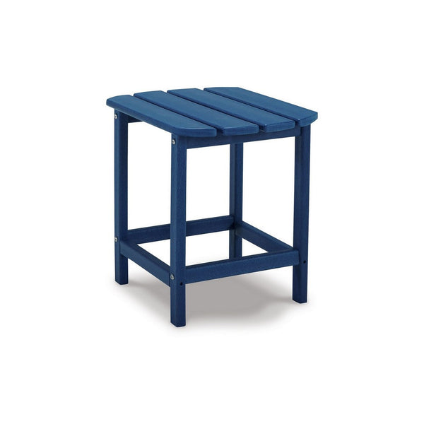 Suen 19 Inch End Table, Outdoor Blue Polyethylene Slatted Top, Steel Frame - BM311742