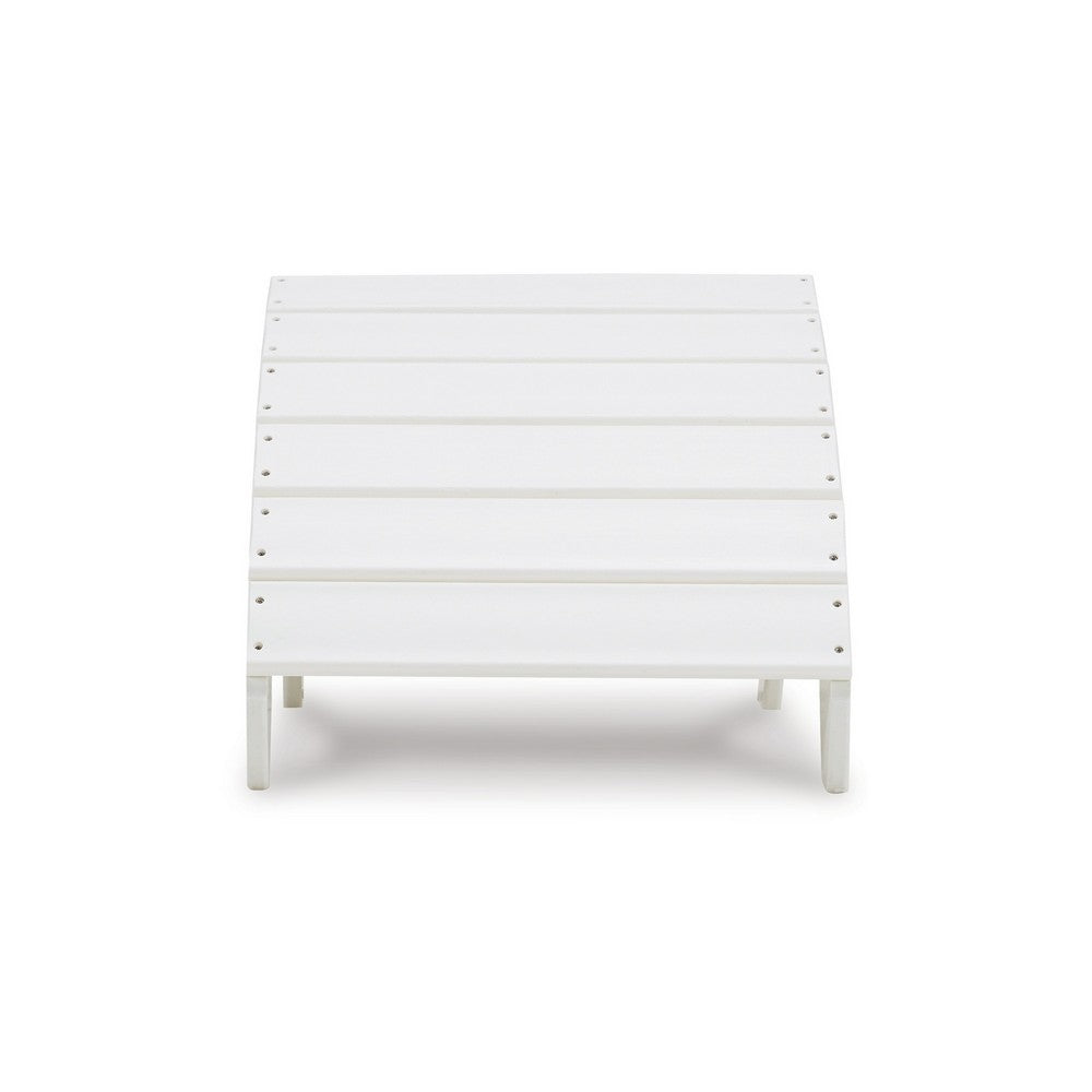 Suen 20 Inch Ottoman Footrest, Outdoor White Sloped Slatted Style, Steel - BM311744