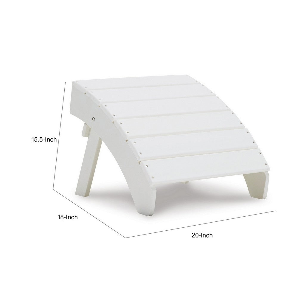 Suen 20 Inch Ottoman Footrest, Outdoor White Sloped Slatted Style, Steel - BM311744