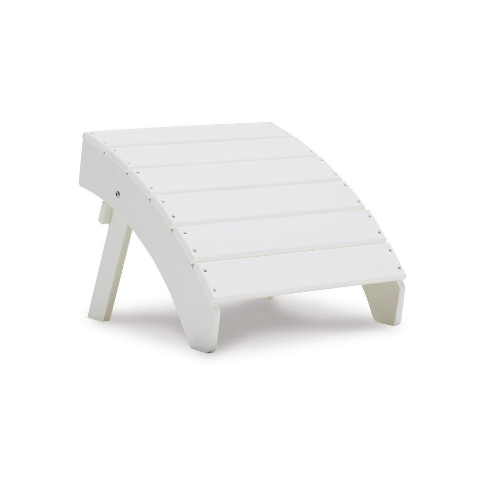 Suen 20 Inch Ottoman Footrest, Outdoor White Sloped Slatted Style, Steel - BM311744