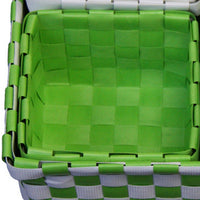 5 Piece Basket and Trays, Hand Woven, Checkered Pattern, Green and White - BM311747