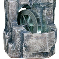 Tay 12 Inch Tabletop Water Fountain, Wheel Mill, LED Lighting, Rustic Gray - BM311749