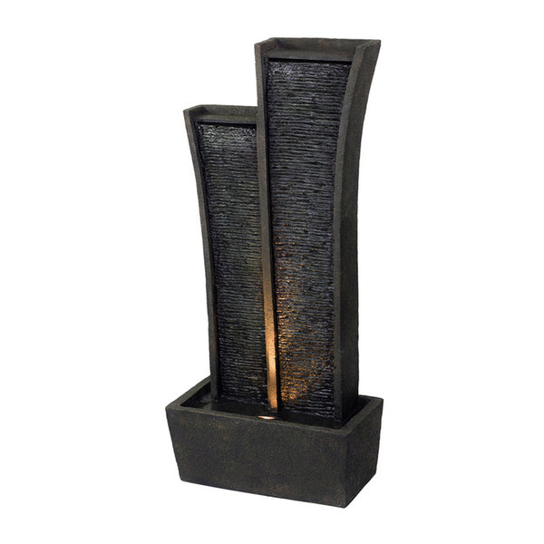 41 Inch Tower Water Fountain, Tall Rectangular Rock, Halogen Light, Gray - BM311756