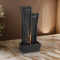 41 Inch Tower Water Fountain, Tall Rectangular Rock, Halogen Light, Gray - BM311756